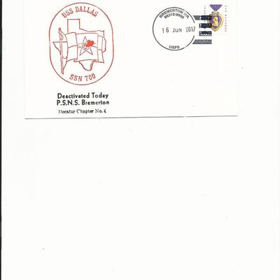 U.S.S. Dallas Deactivation - First Day Cover - Bremerton, WA - 2017