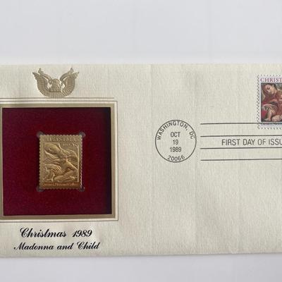 Christmas 1989 Madonna and Child Gold Stamp Replica First Day Cover
