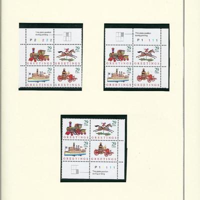 US stamp collector sheet featuring Season's Greetings stamps