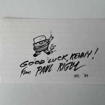 Cartoonist Paul Rigby signed hand drawn sketch