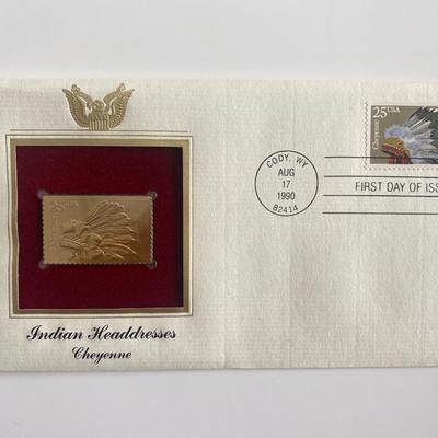 Indian Headdresses Cheyenne Gold Stamp Replica First Day Cover