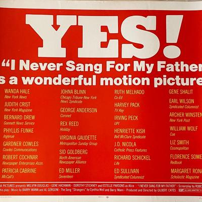 I Never Sang for My Father 1970 vintage movie poster