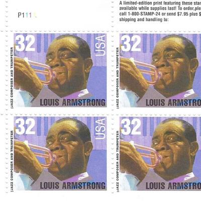Louis Armstrong stamps plate block