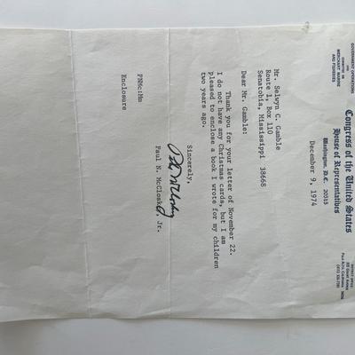 House of Representatives Pete McCloskey signed letter