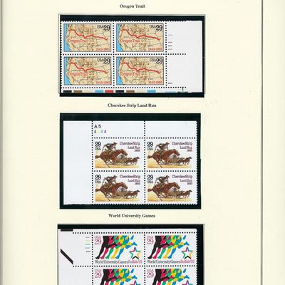 1993 US stamp collector sheet featuring Oregon Trail, Cherokee Strip Land Run and World University Games stamps
