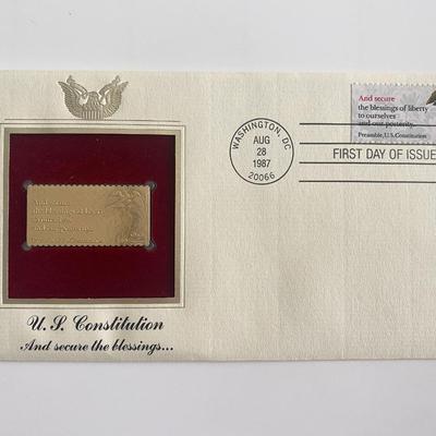 U.S. Constitution And Secure the Blessings Gold Stamp Replica First Day Cover