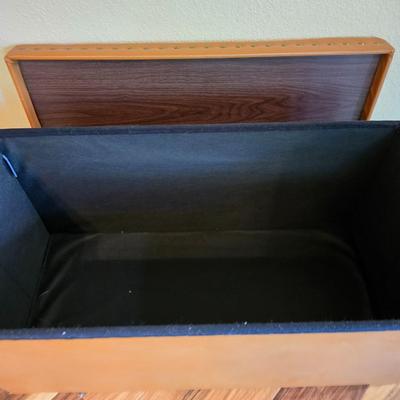Tufted Faux Leather Storage Bench – Studded Trim, Camel Brown