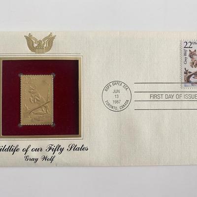 Wildlife of Our Fifty States Gray Wolf Gold Stamp Replica First Day Cover