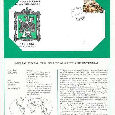 Barbuda - International Tributes to America's Bicentennial FDC