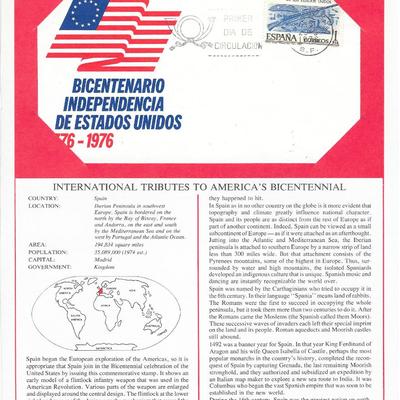 Spain - International Tributes to America's Bicentennial FDC
