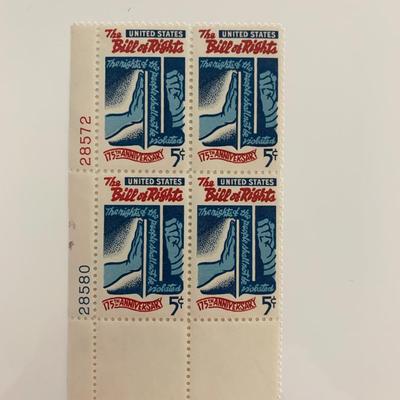 1966 5c Bill of Rights Stamp Plate Block