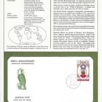 Gilbraltar - International Tributes to America's Bicentennial FDC