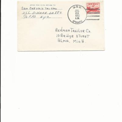 U.S.S. O'Hare - First Day Cover - 1952