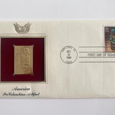 America Pre-Colombian Artifact Gold Stamp Replica First Day Cover