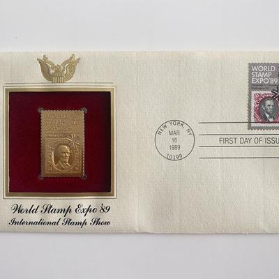 World Stamp Expo '89 International Stamp Show Gold Stamp Replica First Day Cover