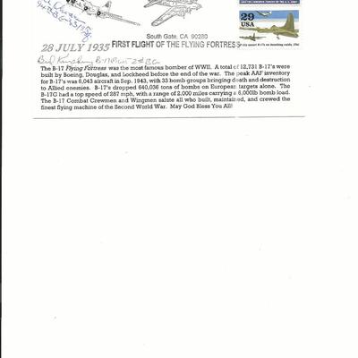 South Gate, CA - Signed First Day Cover - 50th Anniversary First Flight of the Flying Fortress - 1995