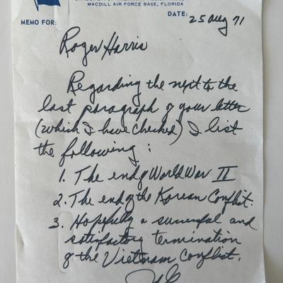 John N. Ewbanks Jr., USAF signed note