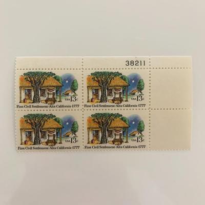 1977 13c First Civil Settlement: Alta, California Plate Block of Stamps