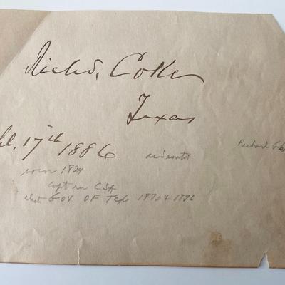 Governor TX Richard Coke signed note