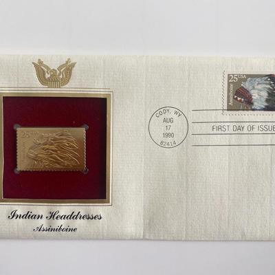 Indian Headdresses Assisniboine Gold Stamp Replica First Day Cover