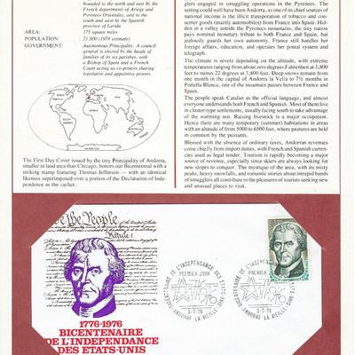 Andorra - International Tributes to America's Bicentennial FDC