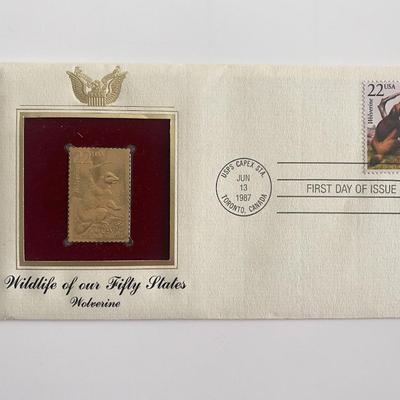 Wildlife of Our Fifty States Wolverine Gold Stamp Replica First Day Cover