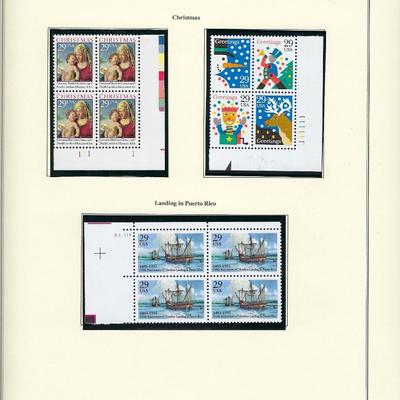 1993 US stamp collector sheet featuring Christmas, Season's Greetings and American Landing in Puerto Rico stamps