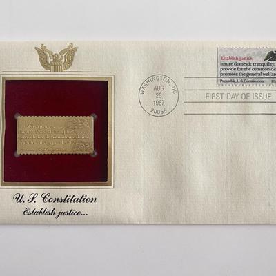 U.S. Constitution Establish Justice Gold Stamp Replica First Day Cover