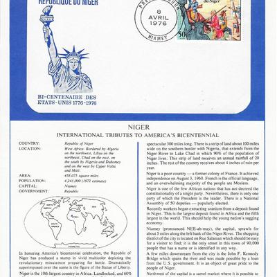 Republic of Niger - International Tributes to America's Bicentennial FDC