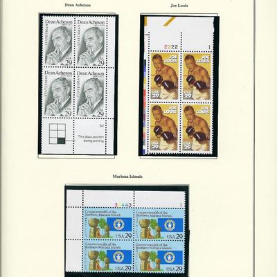 1993 US stamp collector sheet featuring Dean Acheson and Joe Louis stamps