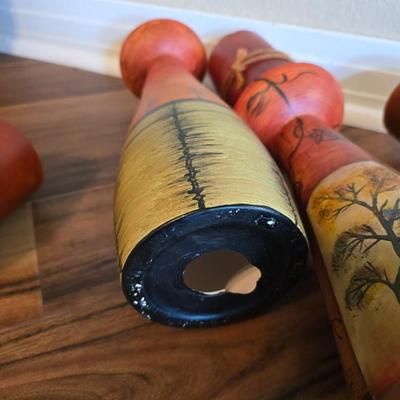 Set of 3 Hand-Painted Decorative Candle Holders with Autumn Pillar Candles