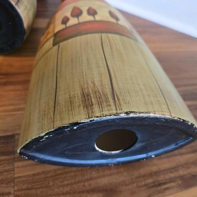 Set of 3 Hand-Painted Decorative Candle Holders with Autumn Pillar Candles