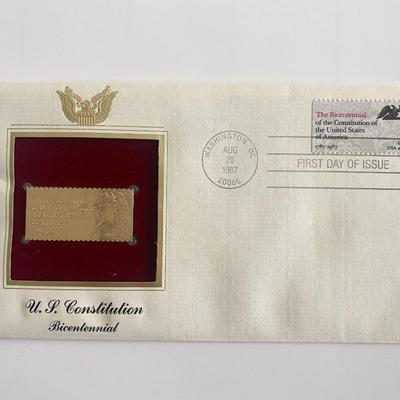 U.S. Constitution Bicentennial Gold Stamp Replica First Day Cover