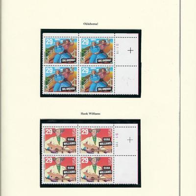 1993 US stamp collector sheet featuring Oklahoma and Hank Williams stamps