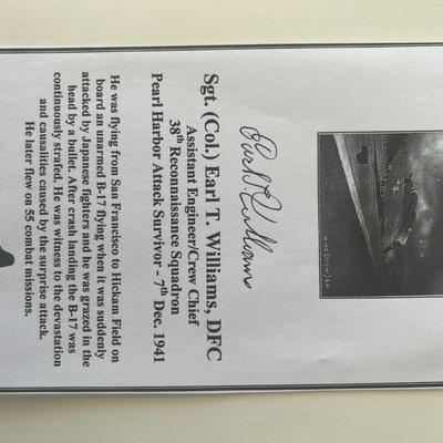 Pearl Harbor survivor Earl T. Williams original signature