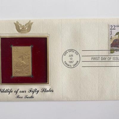 Wildlife of Our Fifty States Box Turtle Gold Stamp Replica First Day Cover