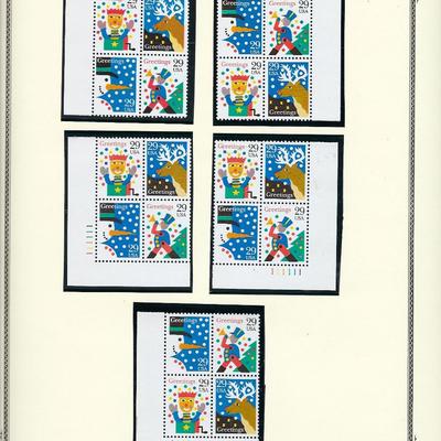 Season's Greetings stamps 3 plate blocks 20 x 29 cent stamps
