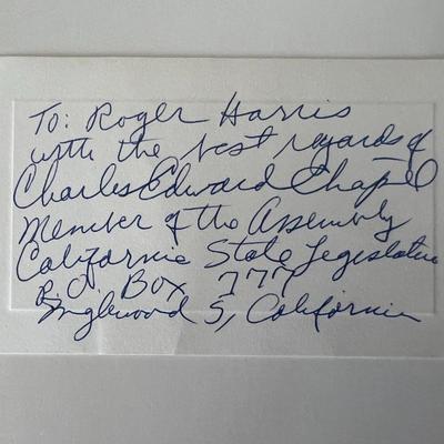 Charles Edward Chapel signed note