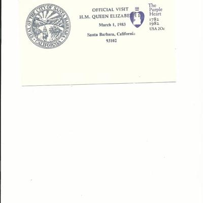 Queen Elizabeth II Official Visit - First Day Cover - Santa Barbara, CA - 1983