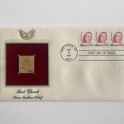Red Cloud Sioux Indian Chief Gold Stamp Replica First Day Cover
