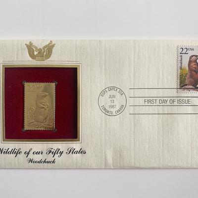 Wildlife of Our 50 States Woodchuck Gold Stamp Replica First Day Cover