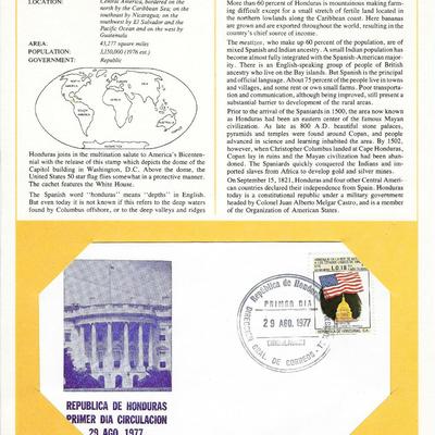 Republic of Honduras - International Tributes to America's Bicentennial FDC