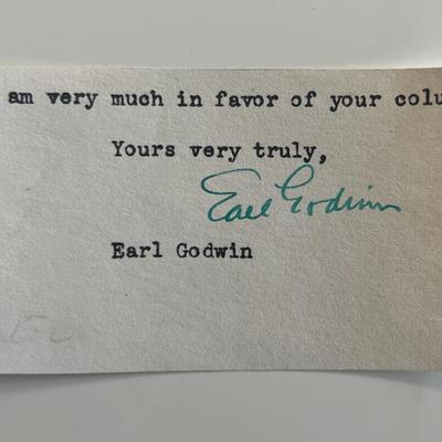 Radio newsman Earl Godwin signed typed note