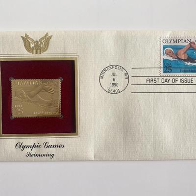 Olympic Games Swimming Gold Stamp Replica First Day Cover