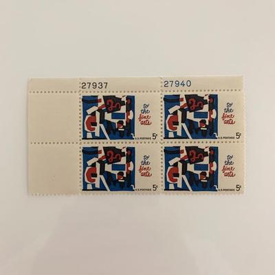 1964 5c Fine Arts Plate Block of 4 Stamps