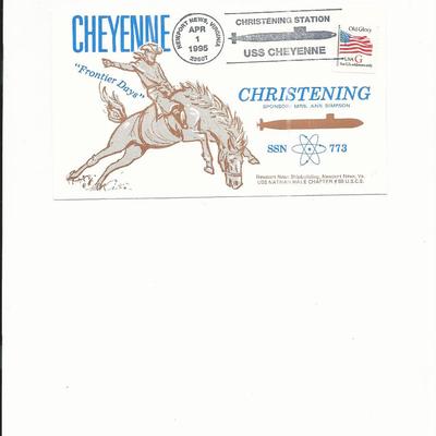 USS Cheyenne (SSN-773) - First Day Cover - Christening Station - Newport News - 1995