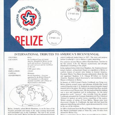 Belize - International Tributes to America's Bicentennial FDC