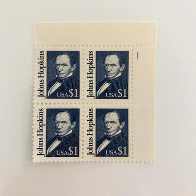 1989 $1 Great Americans: Johns Hopkins Stamp Plate Block
