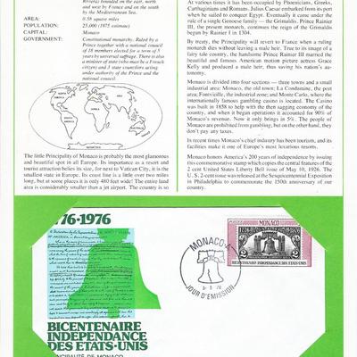 Monaco - International Tributes to America's Bicentennial FDC