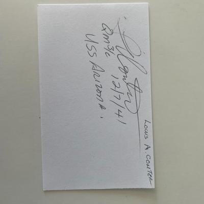 Pearl Harbor survivor Louis Conter original signature
